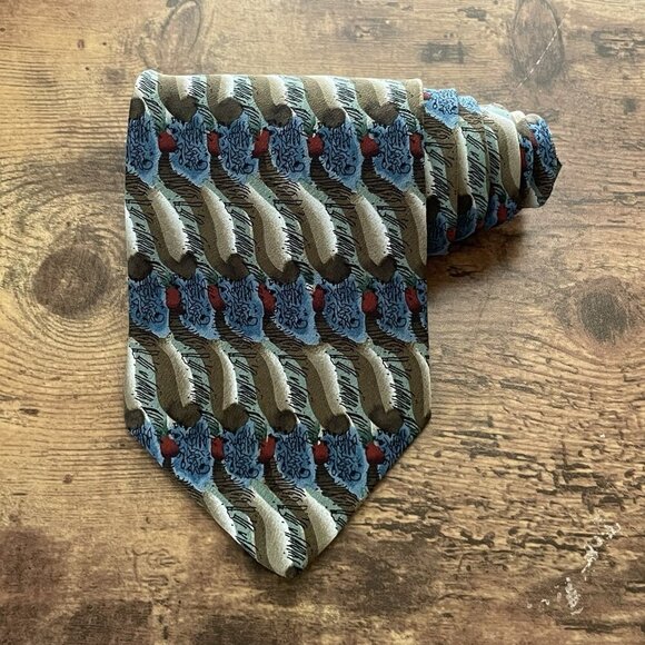 J Jerry Garcia Silk Tie Blue Gray Red Fine Etching Collection 15 Vintage Necktie - Picture 2 of 7